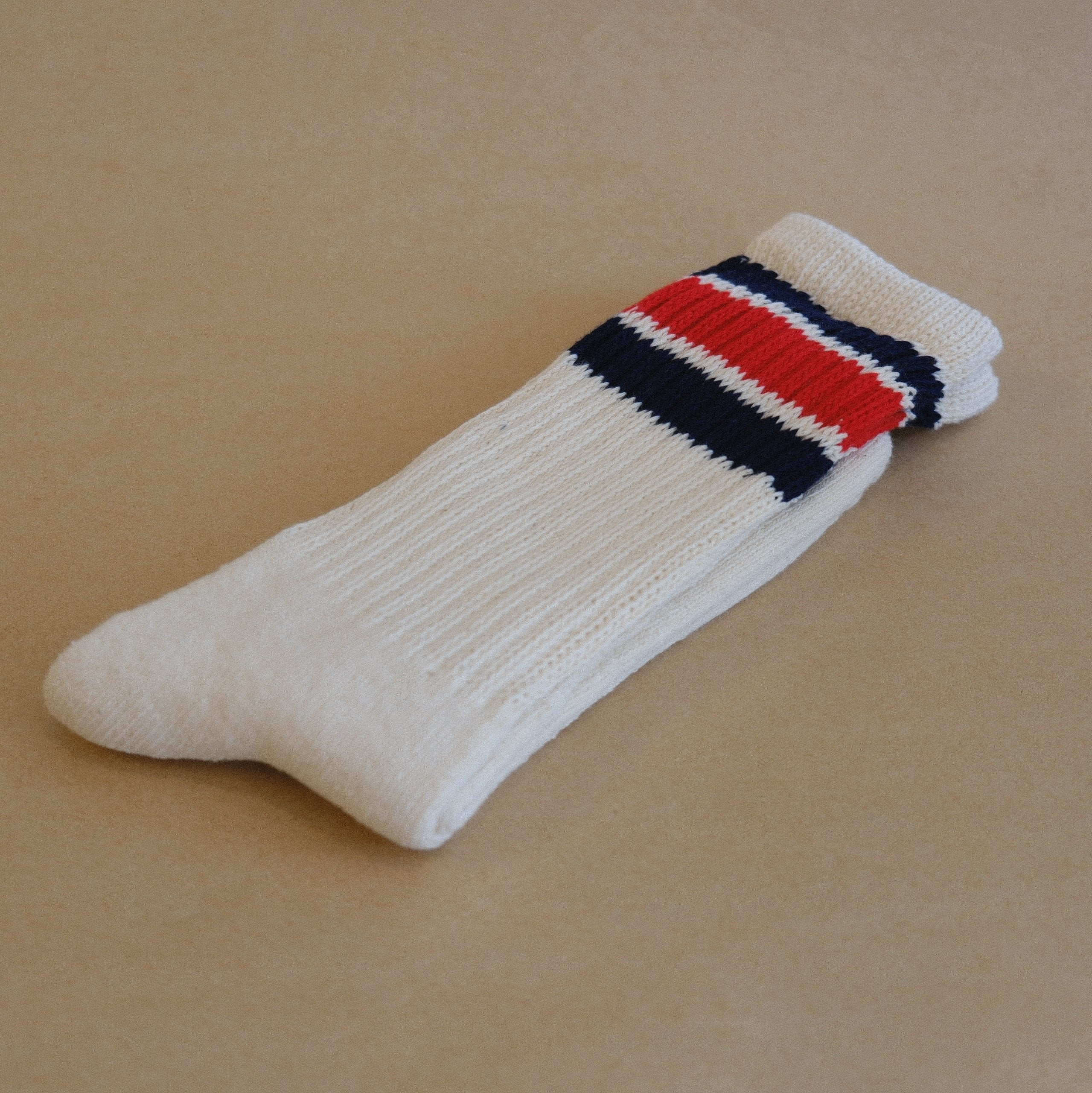 Classic Crew Socks / 3-Line / Ecru Navy