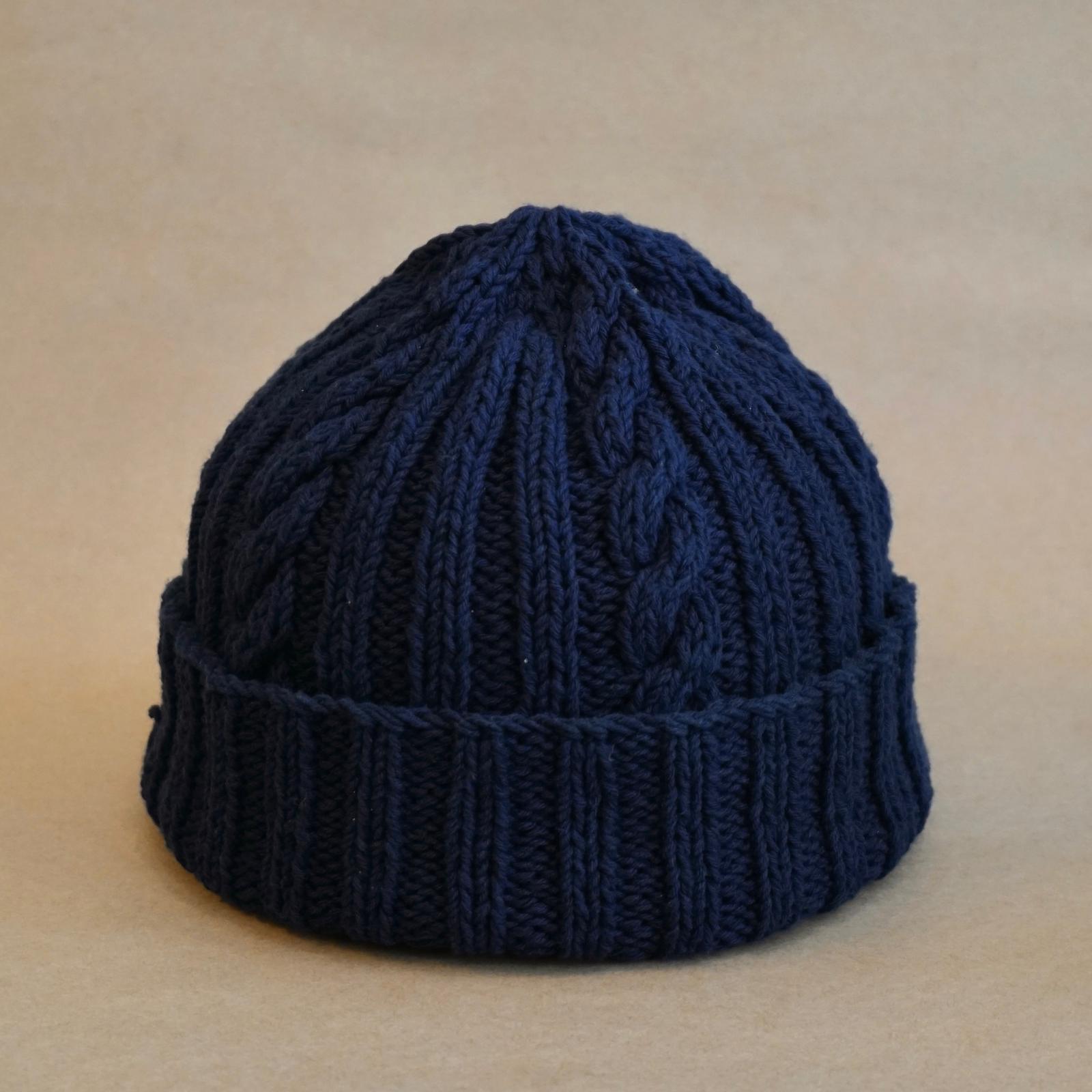 22F Rib &amp; Cable Hat / Indigo Cotton